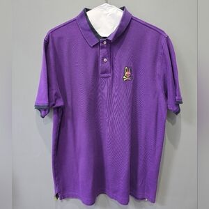 Psycho Bunny Men's XXL Purple Polo Shirt Rainbow Logo